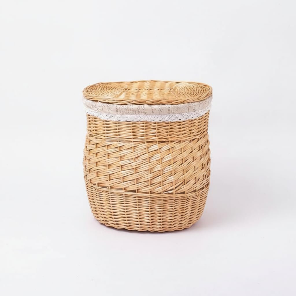 Woven Laundry Hamper with Lid – 45x33x47cm, Honey Oval