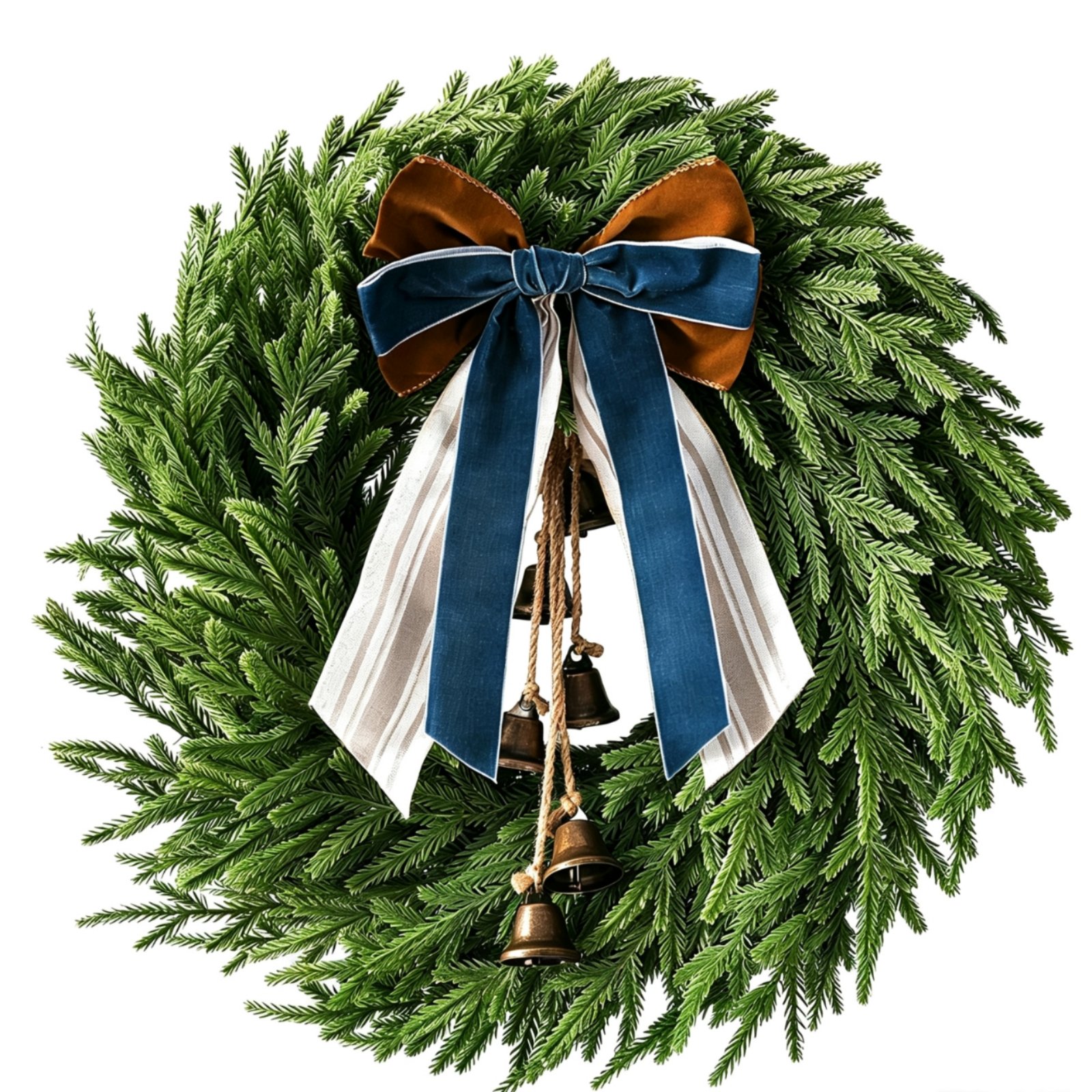 Fir Greenery Wreath with Bow and Bells
