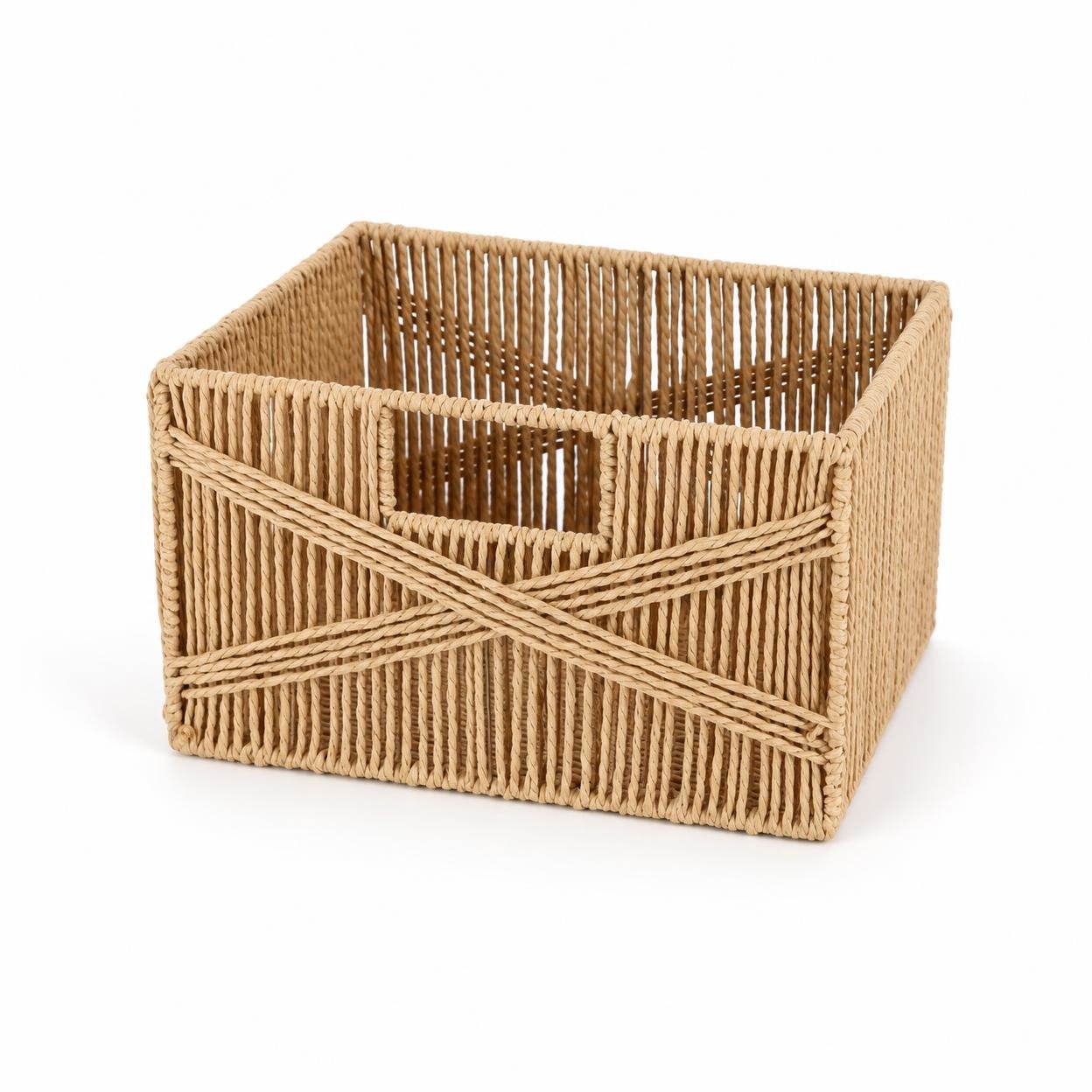 Paper Rope Storage Basket – Khaki with Window, Single
