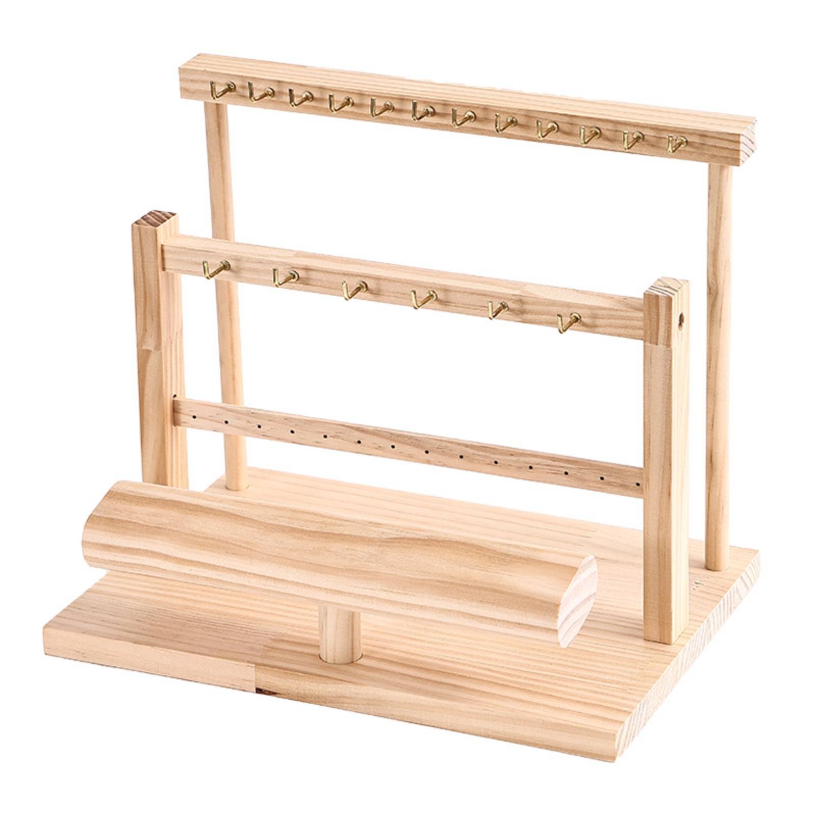 Wooden Jewelry Organizer with Hooks