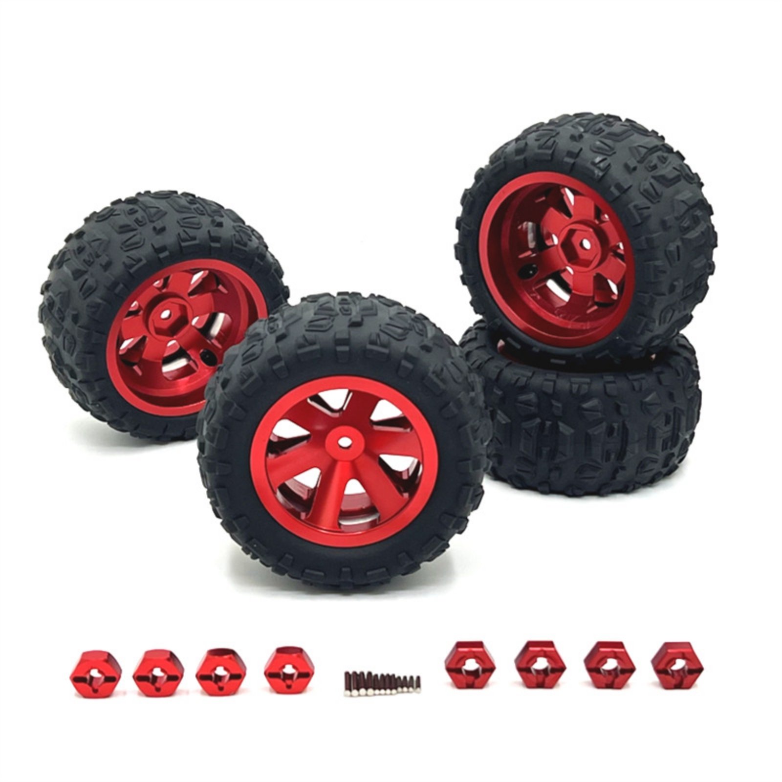 4-Piece RC Wheel and Tire Assembly Aluminum