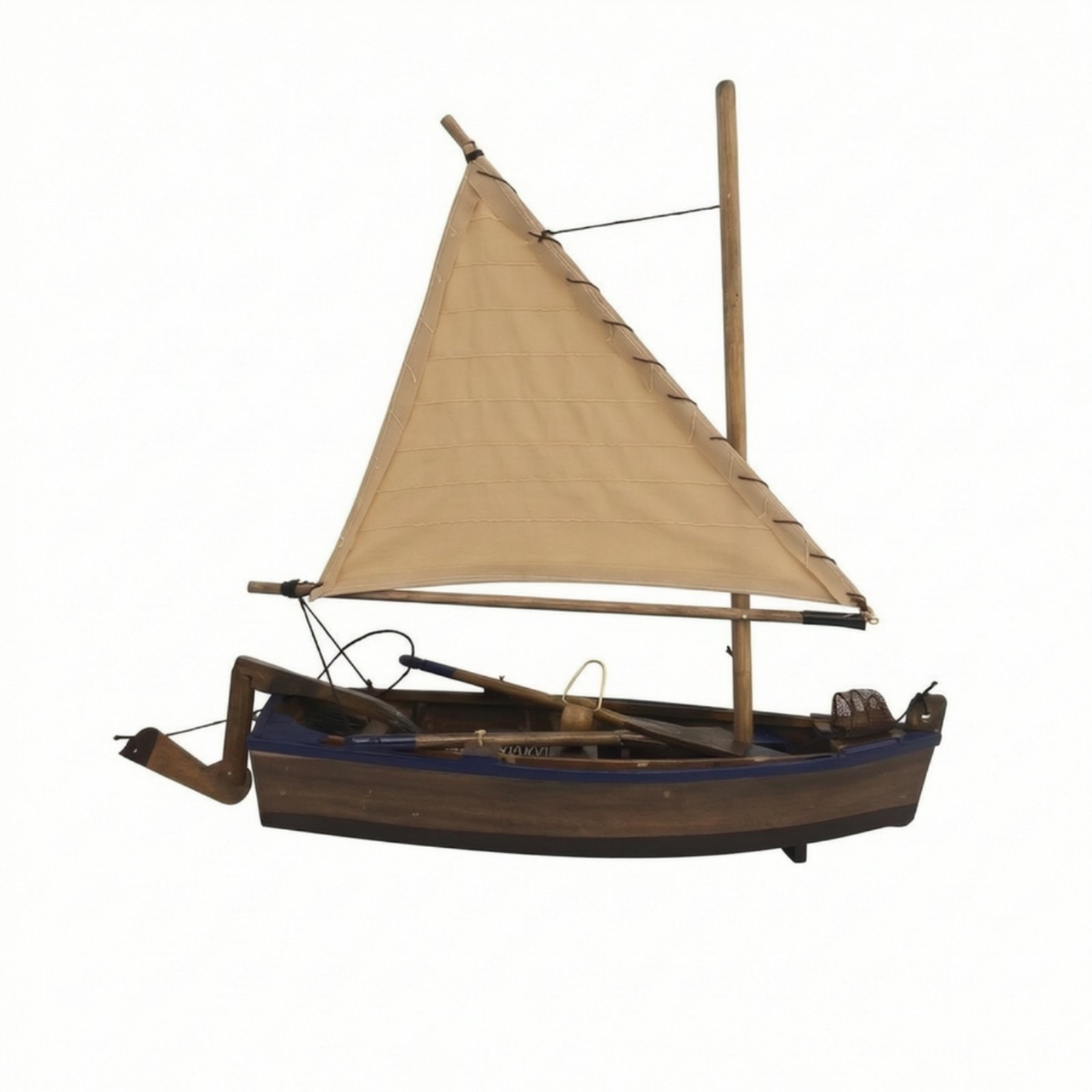 Wooden Sailboat Model with Cloth Sails