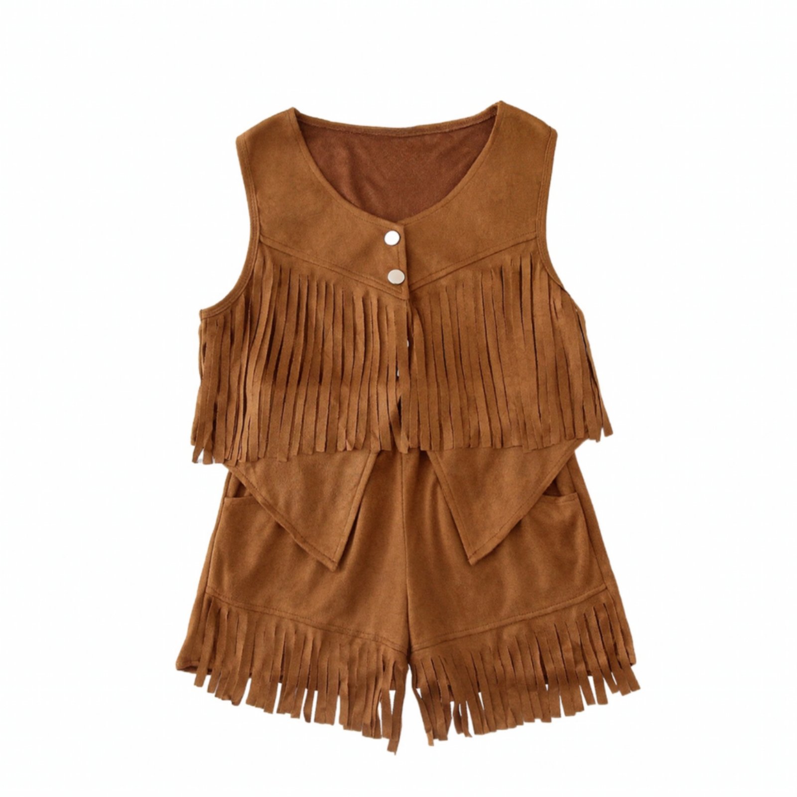 Brown Kids Western Fringe Vest