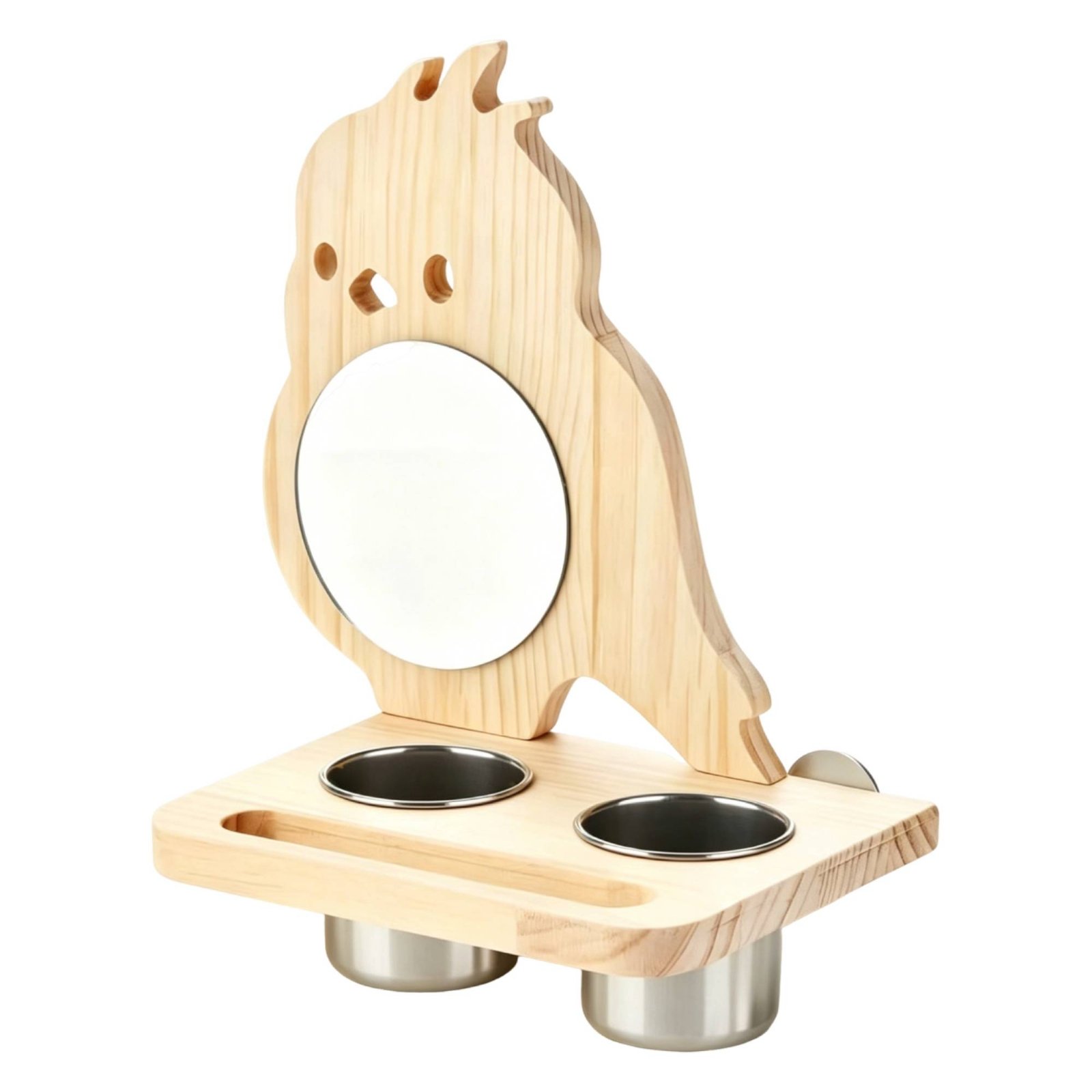 Wooden Bird Feeding Stand with Cups