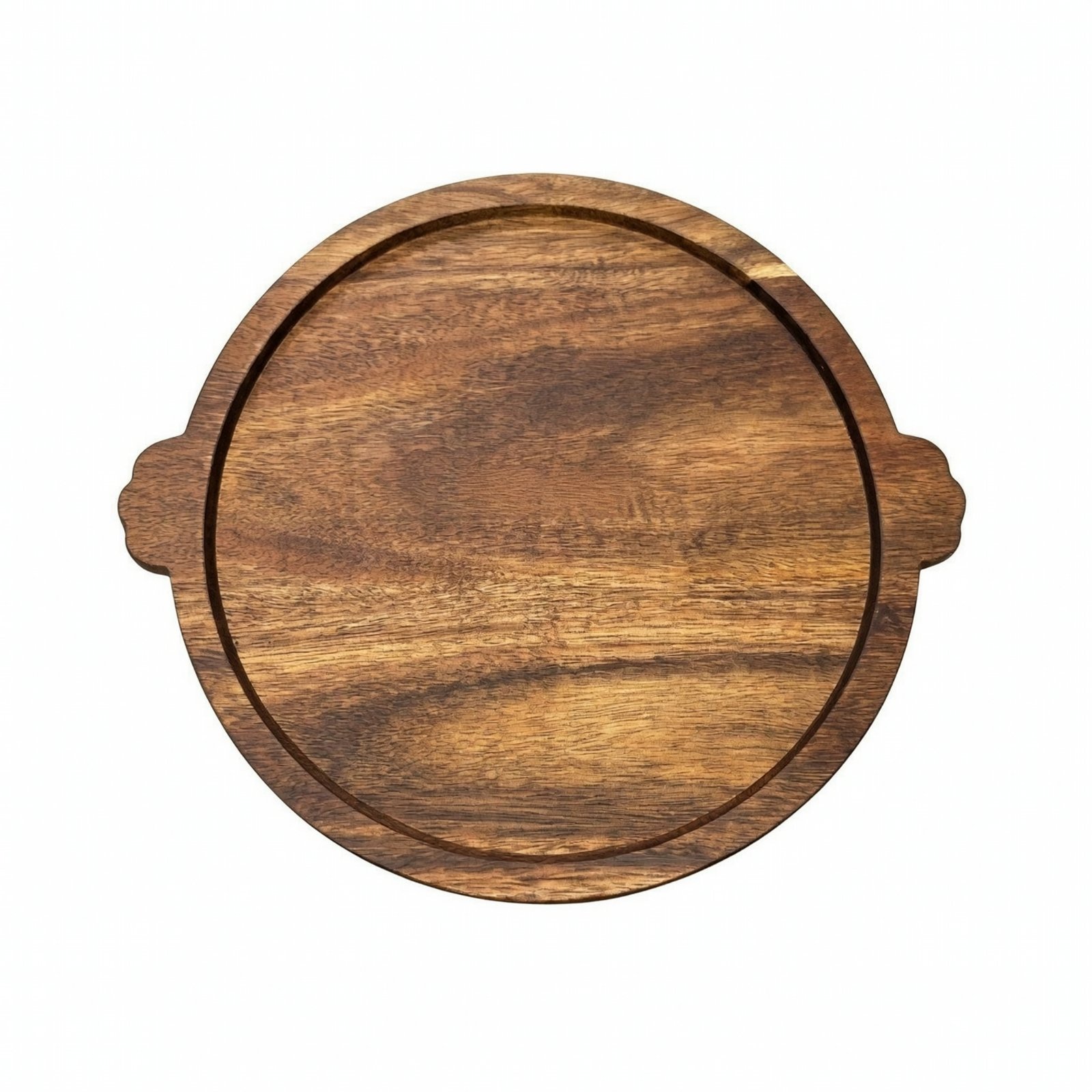 Acacia Wood Serving Tray – Round Two Handle