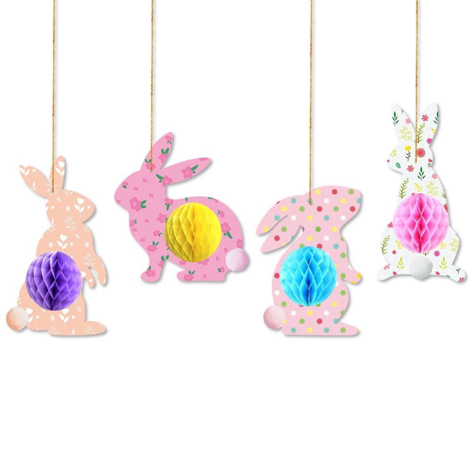 Hexagon Bunny Hanging Decoration – 4pcs Y-00192