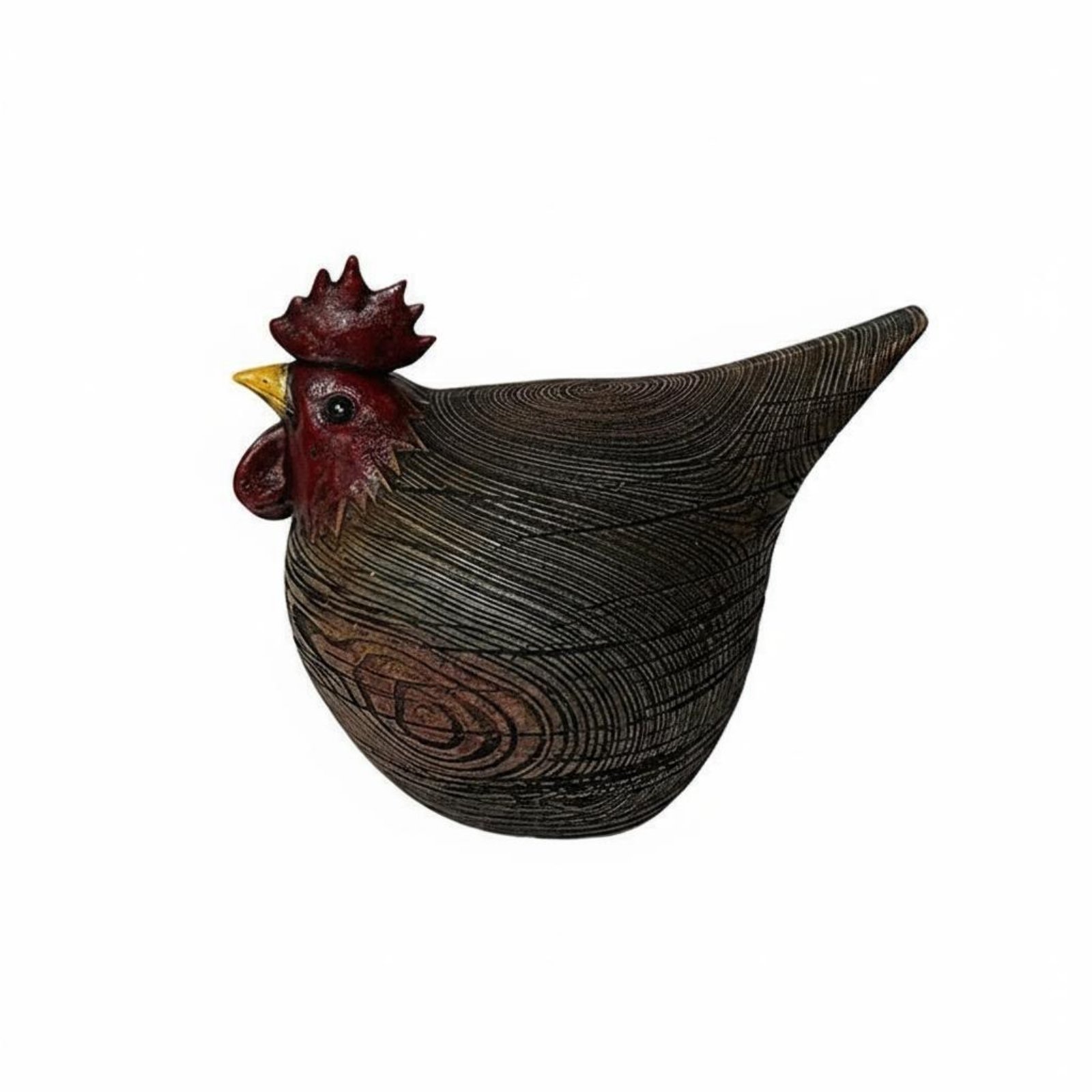Chicken Figurine Planter Wood-Grain