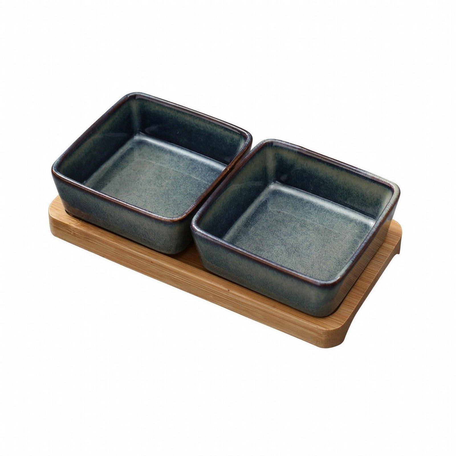 2 Pieces Ceramic Dish with Wooden Tray