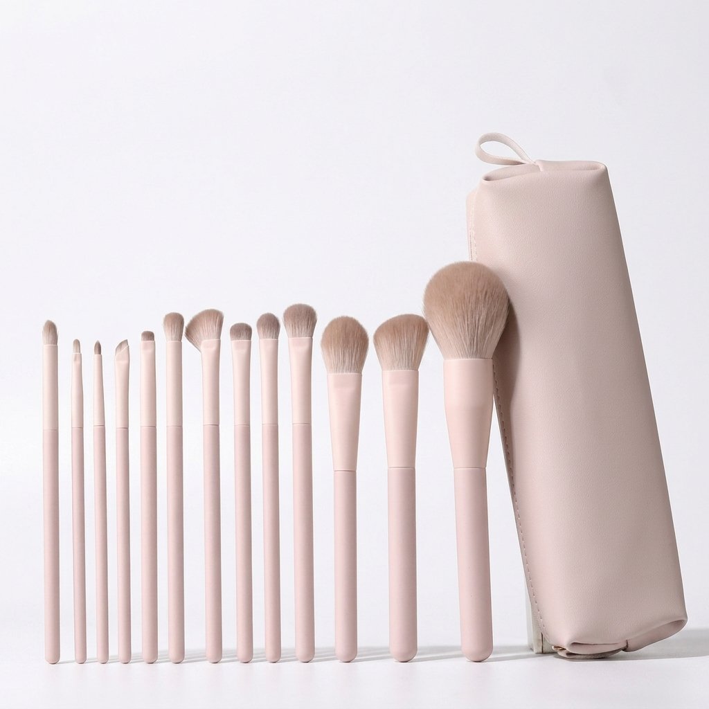 13-Piece Makeup Brush Set – Peach Blossom Pink