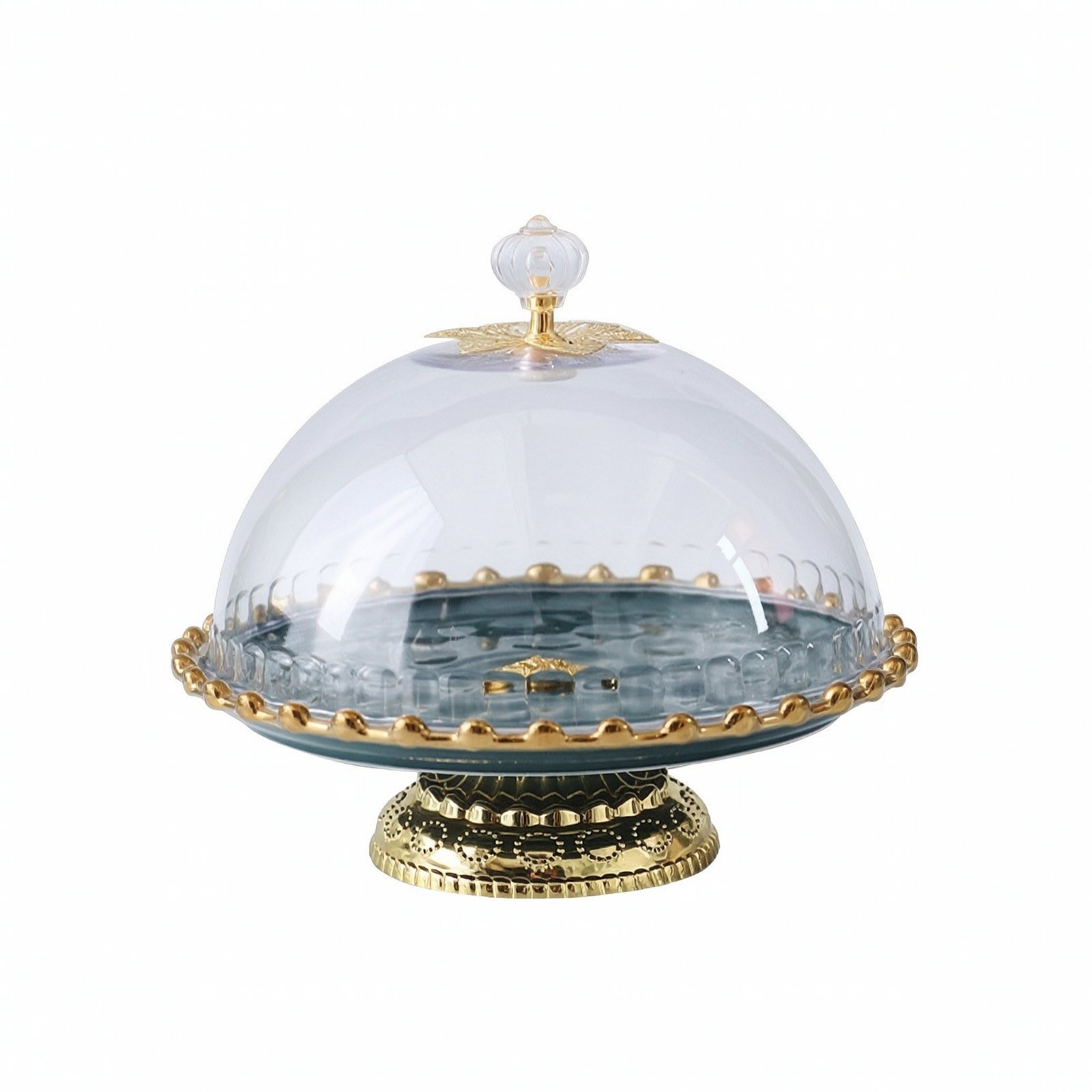 Cake Plate with Dome – Beaded Dark Green