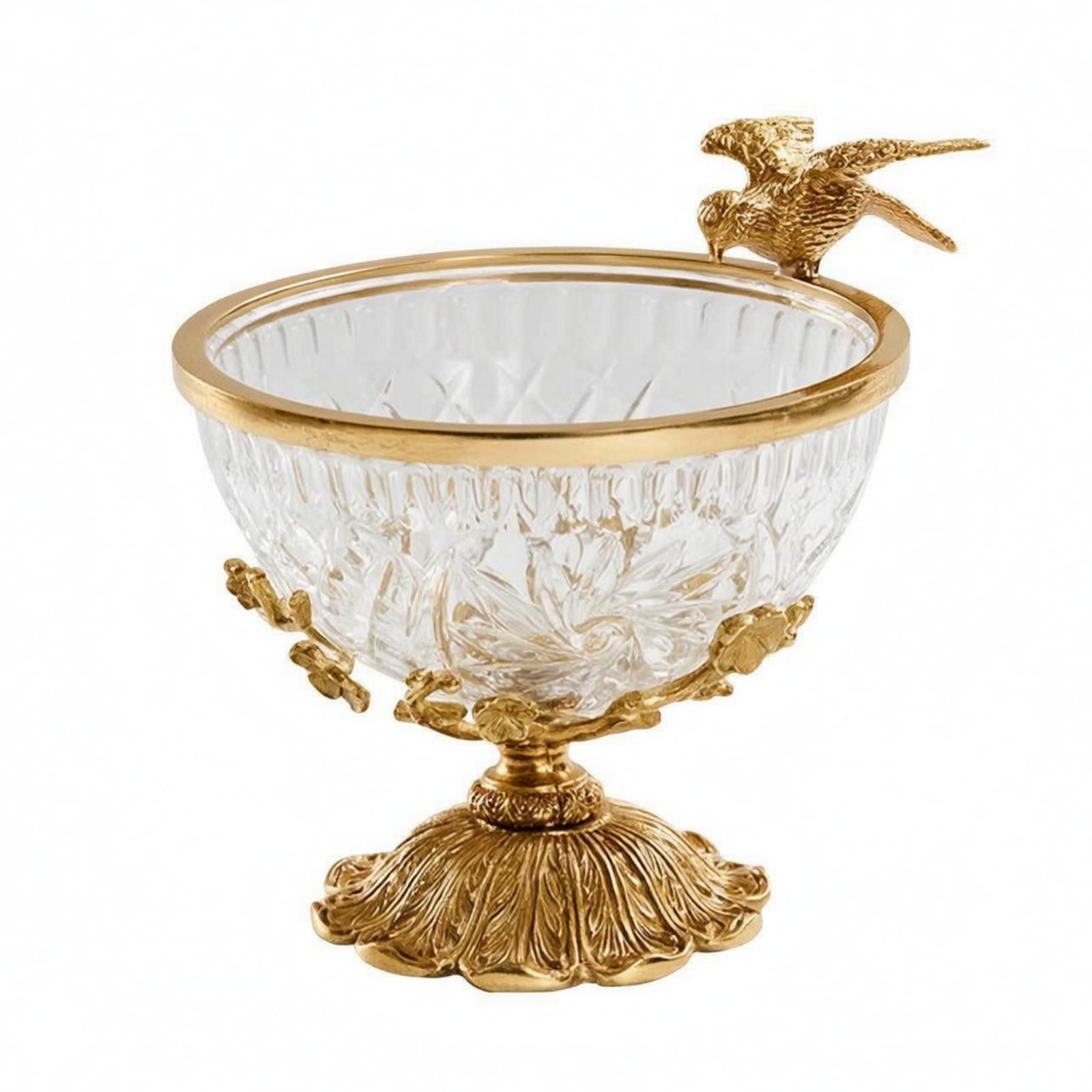 Brass Fruit Plate Crystal Glass Bowl