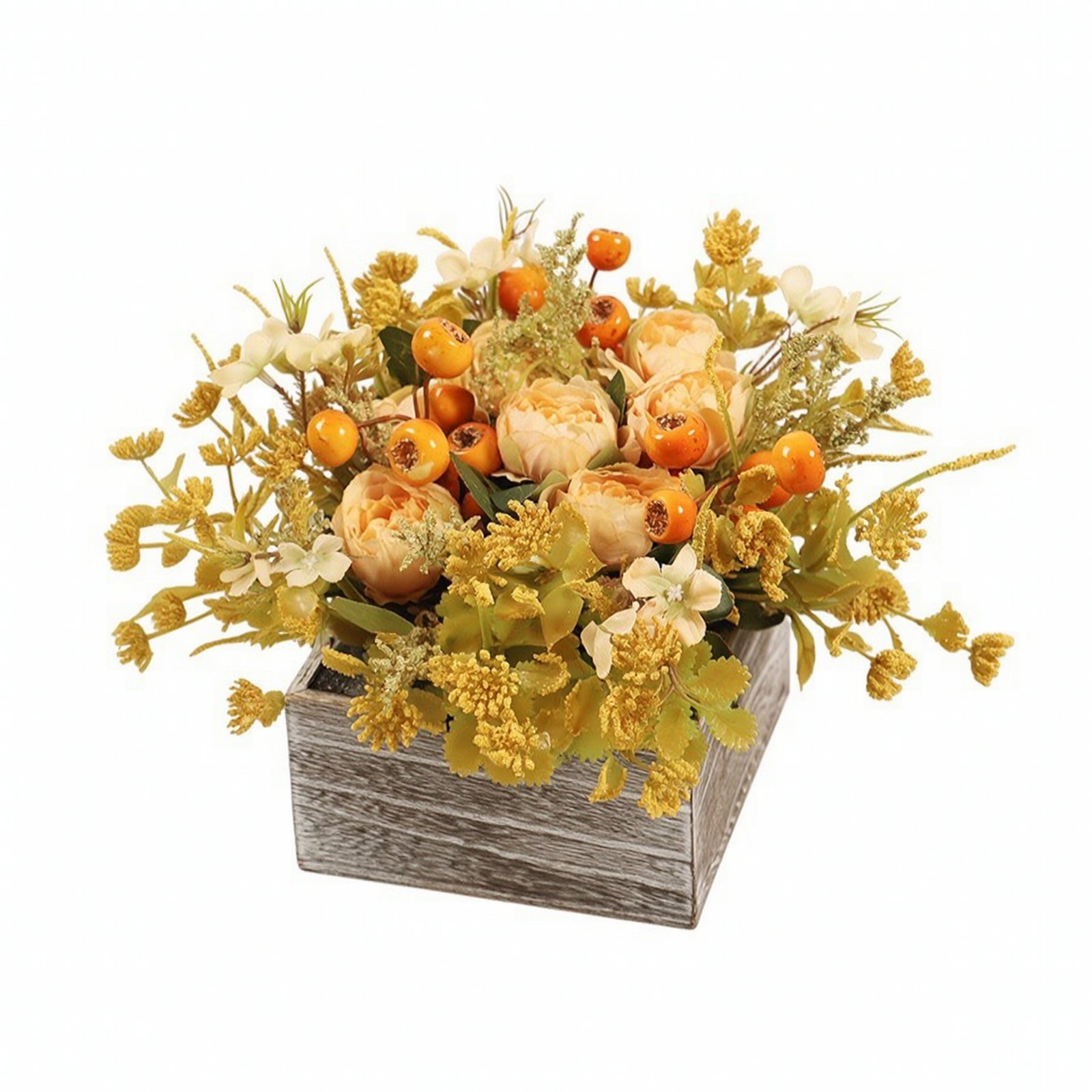 Artificial Flowers with Wooden Planter
