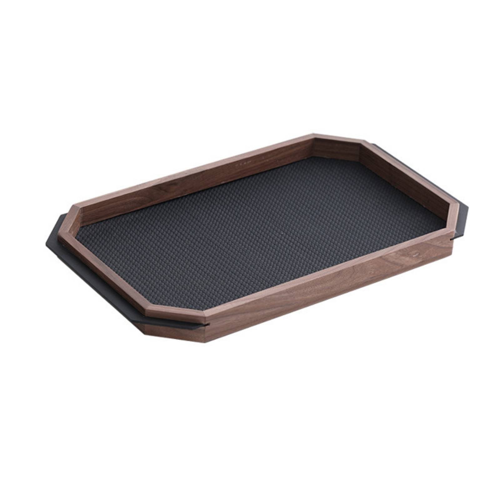 Walnut Serving Platter with Leather Inset
