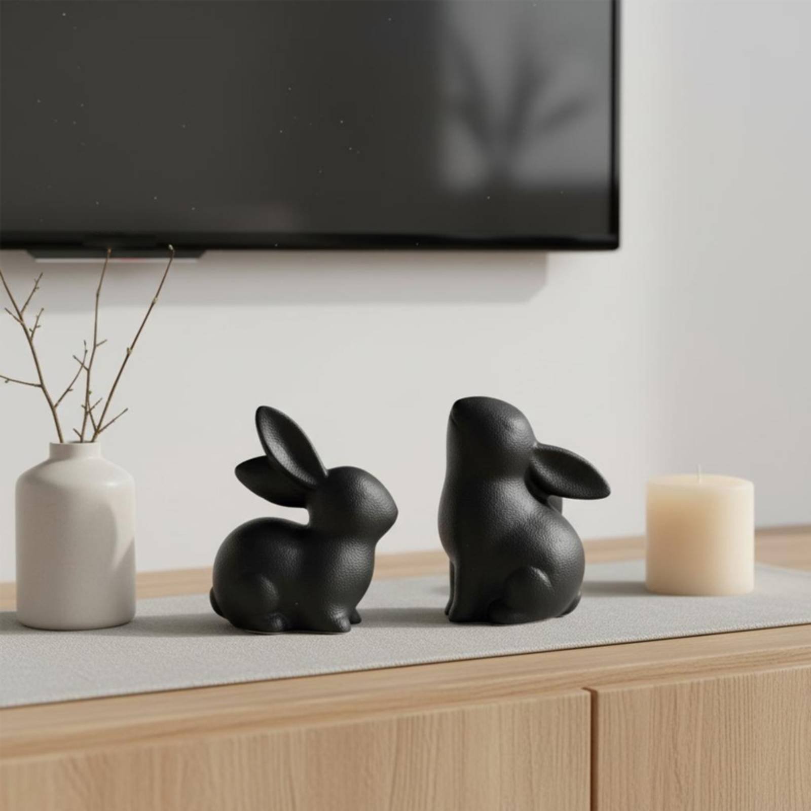 2-Piece White Hare Ceramic Ornament