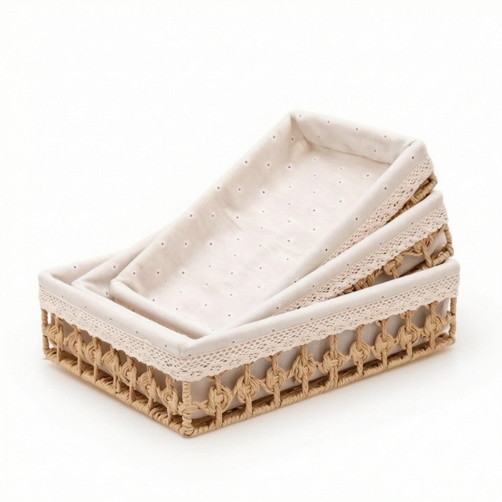 3-Piece Woven Basket with Lining
