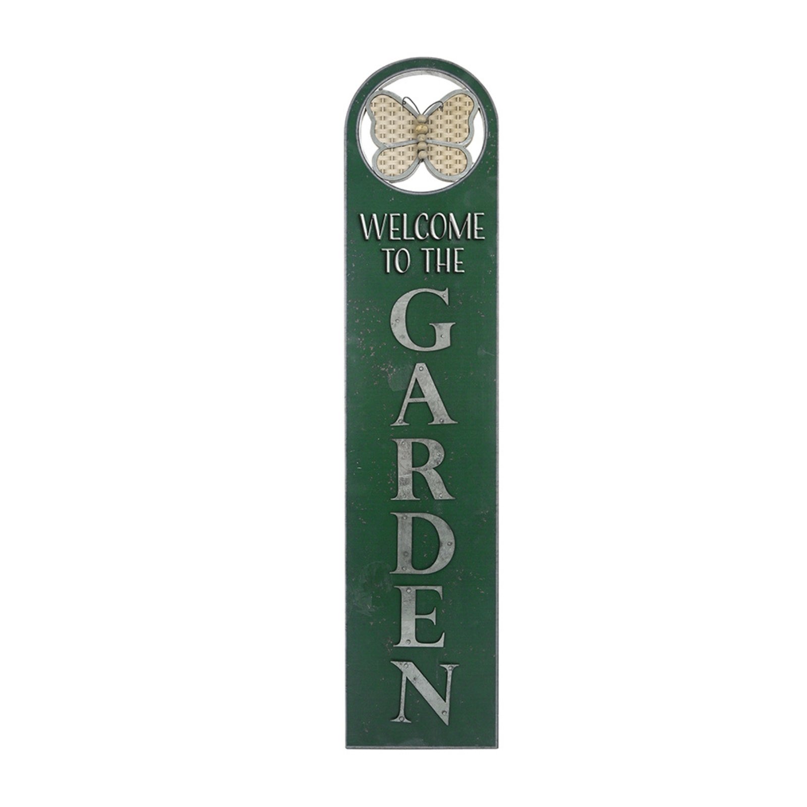 Wooden Welcome Sign with Butterfly Motif
