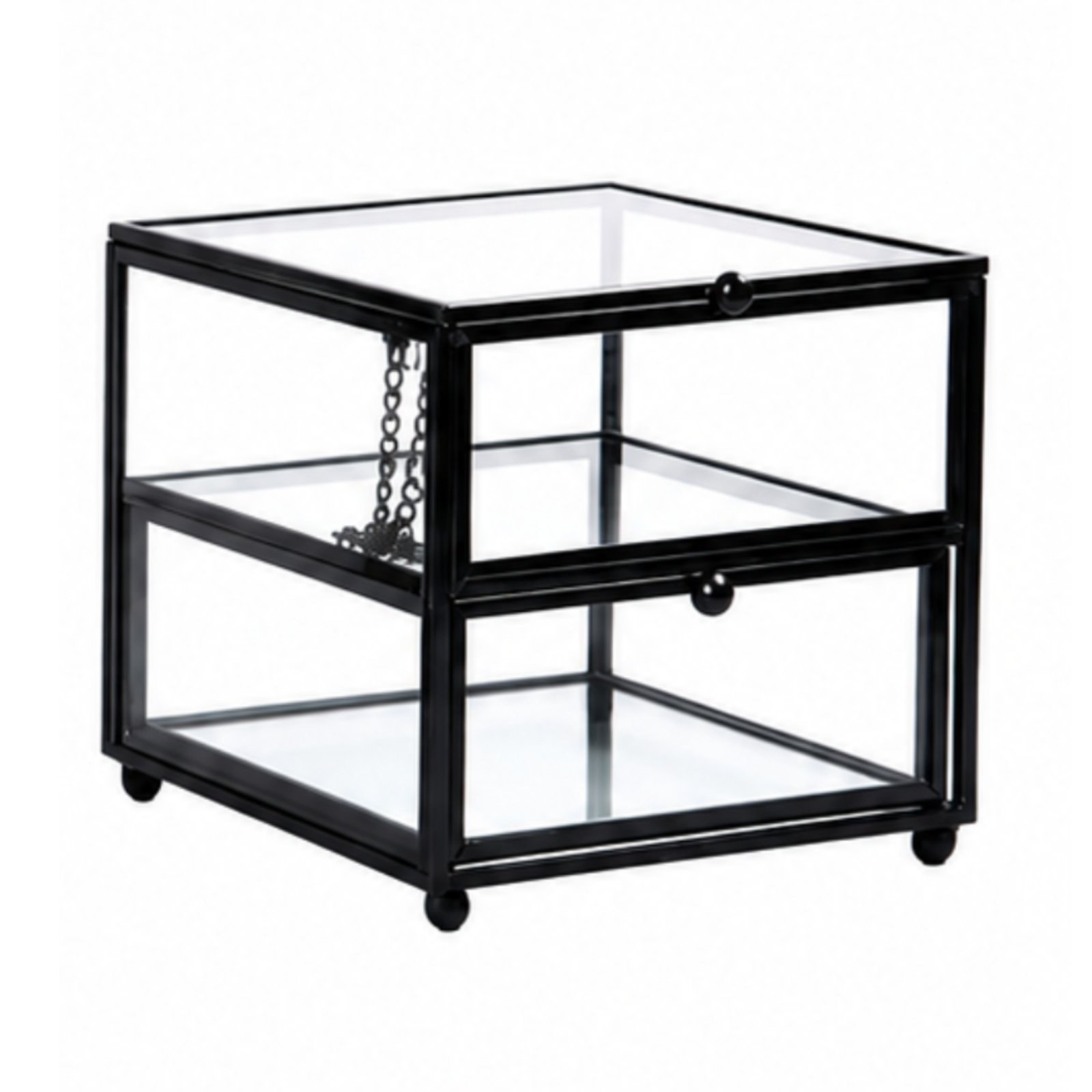 Glass Jewelry Box with Metal Frame