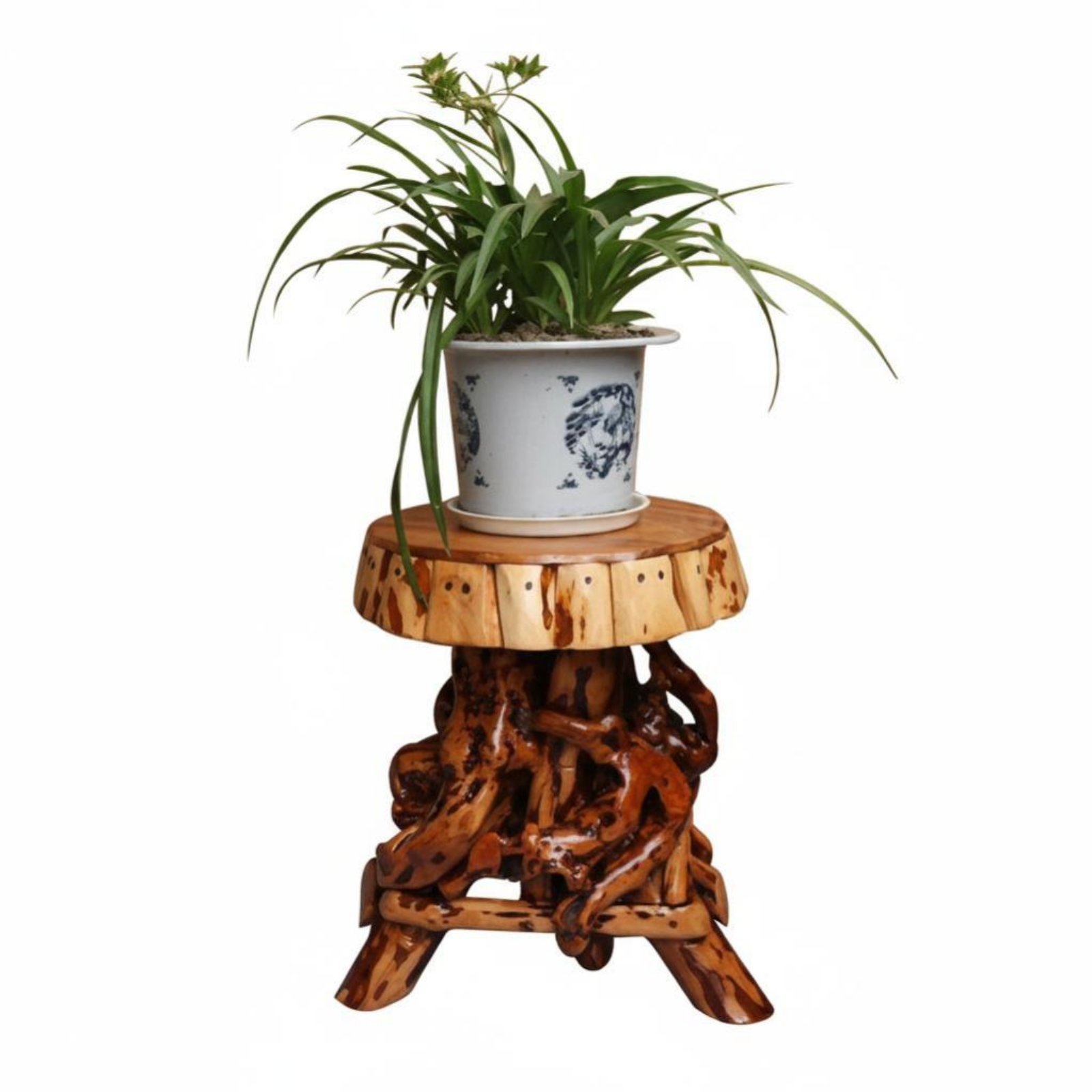 Carved Wooden Plant Stand