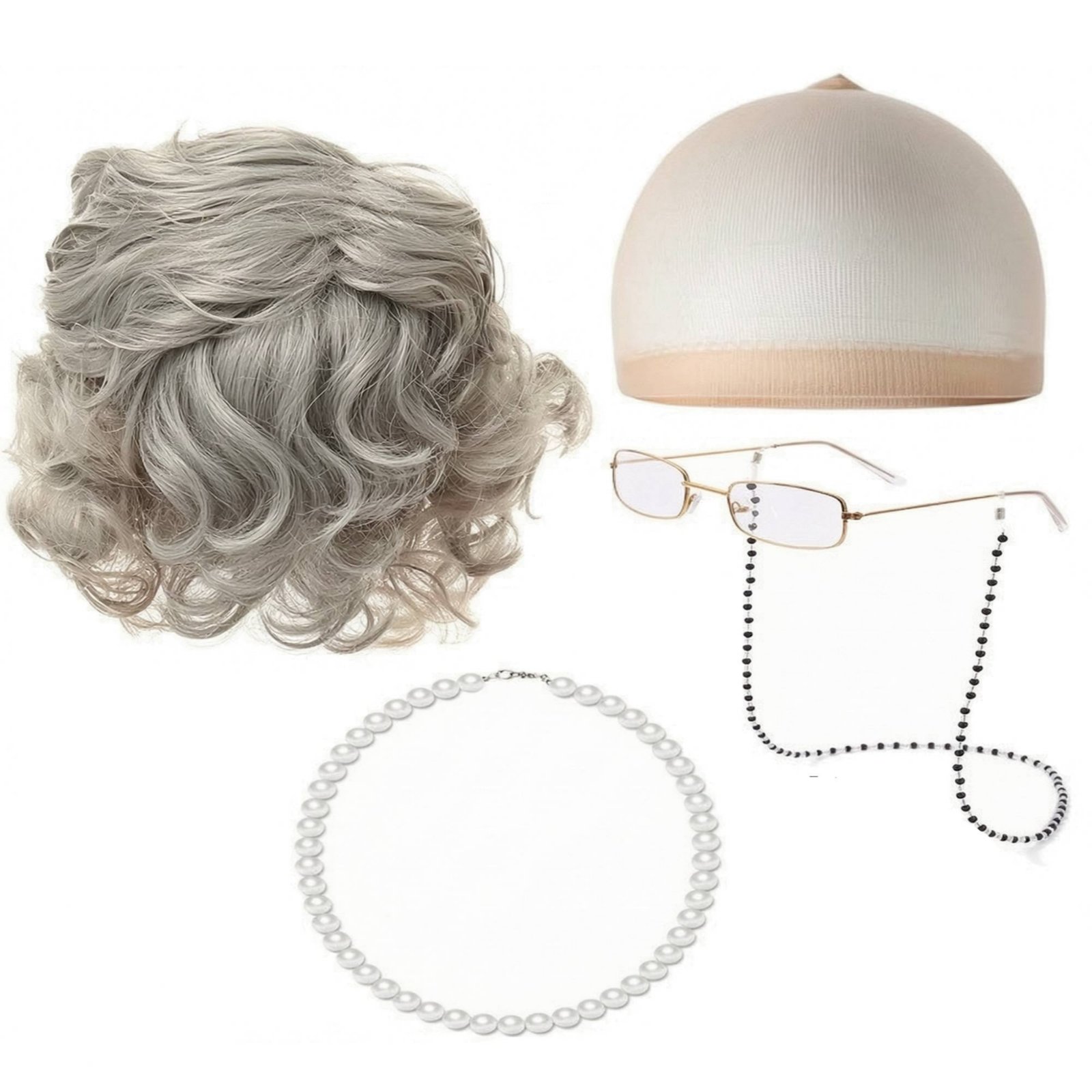 Old Lady Hairpiece Set Short Curly