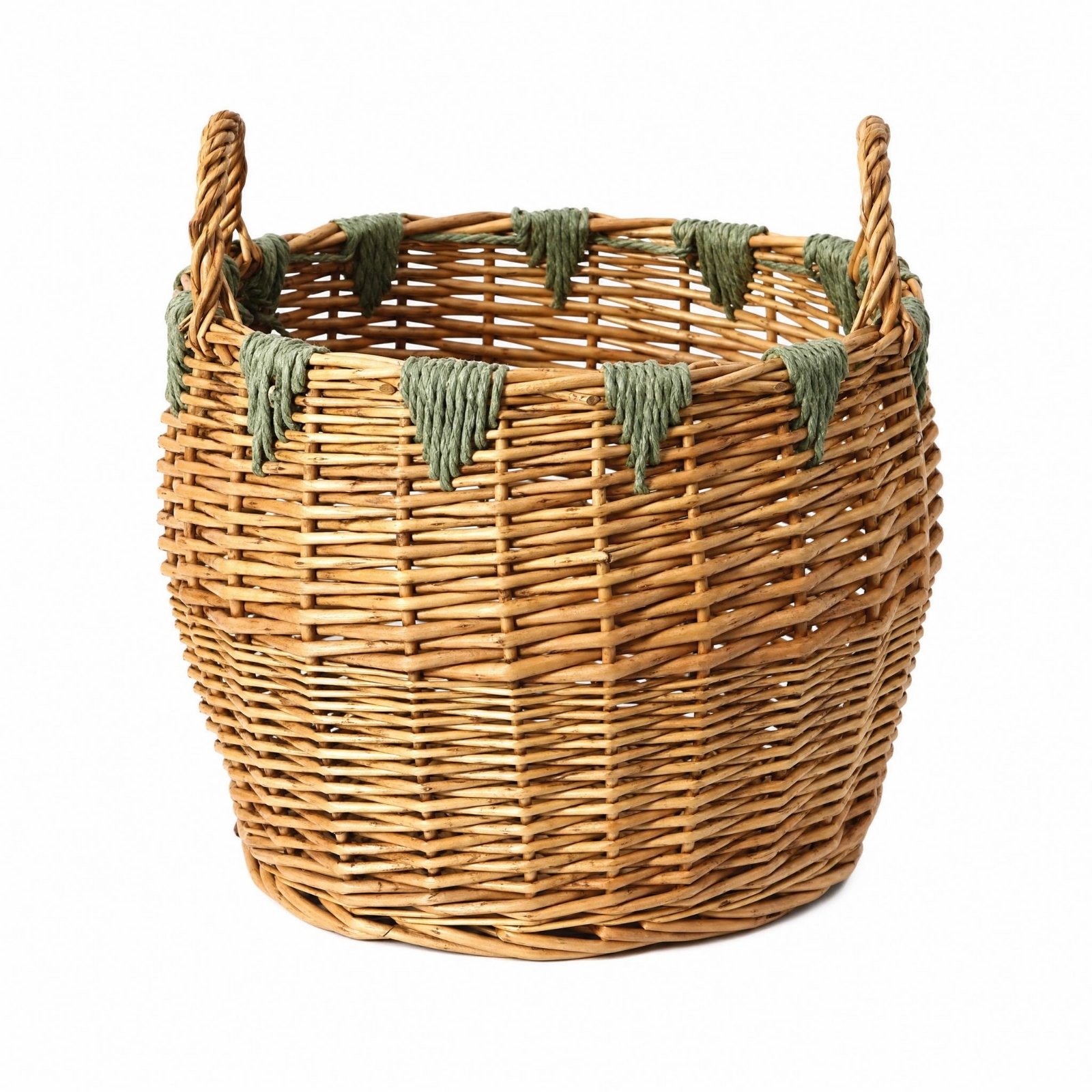 Handwoven Wicker Storage Basket – Green Rope Thread