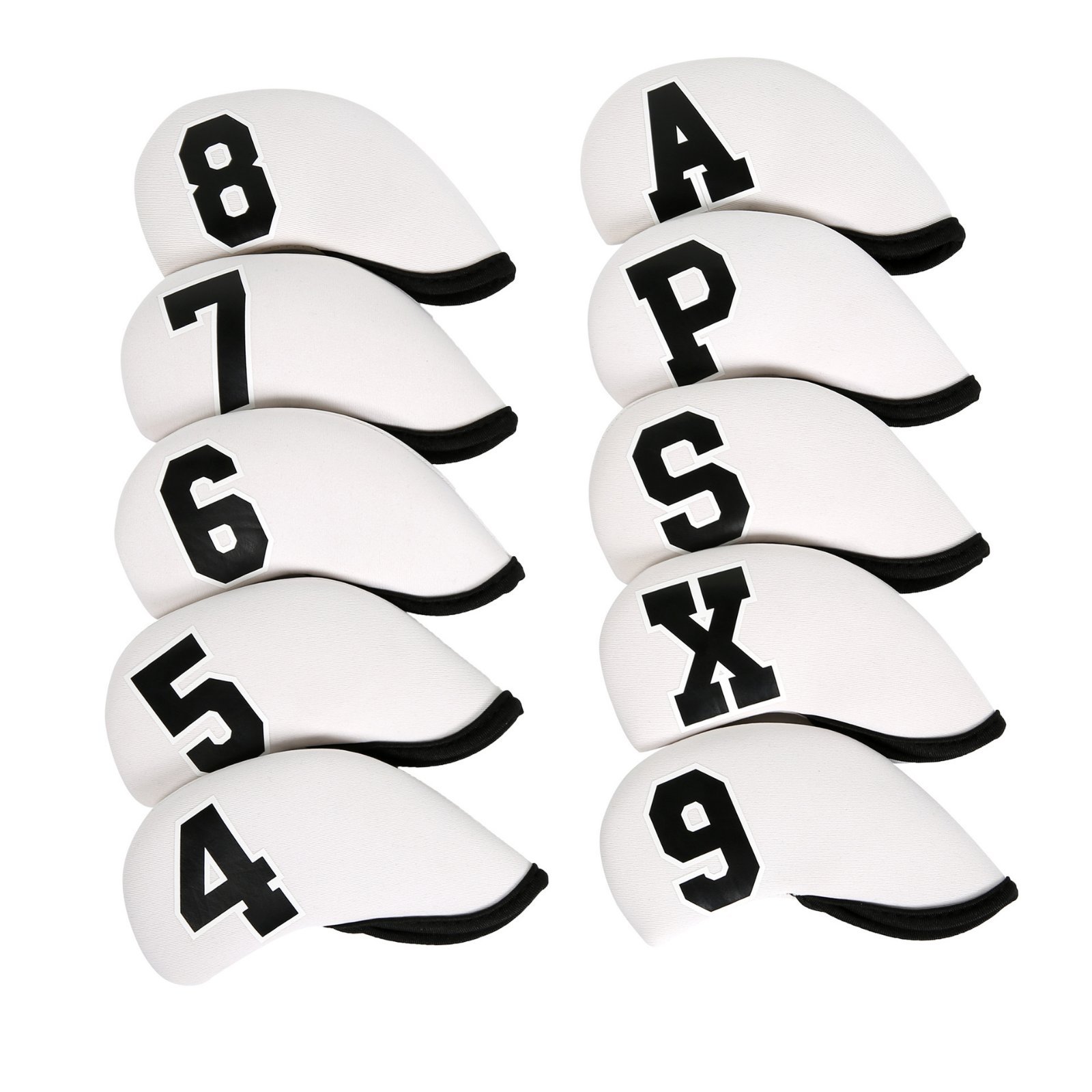 10-Piece Numbered Golf Iron Headcovers – White Black