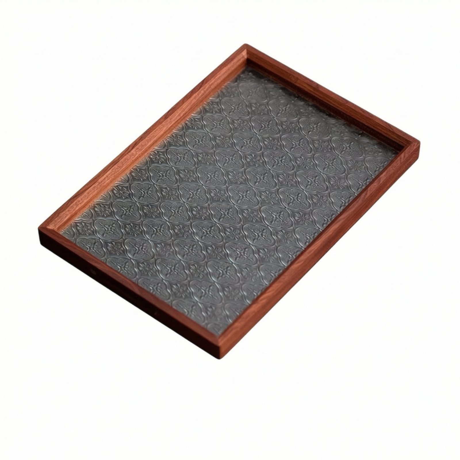 Textured Wooden Tray with Glass Bottom
