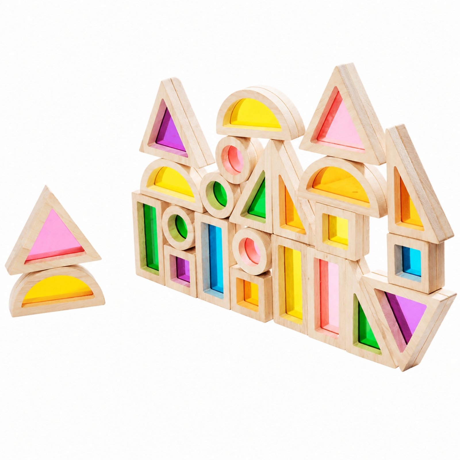 24-Piece Light-Transmitting Wooden Blocks