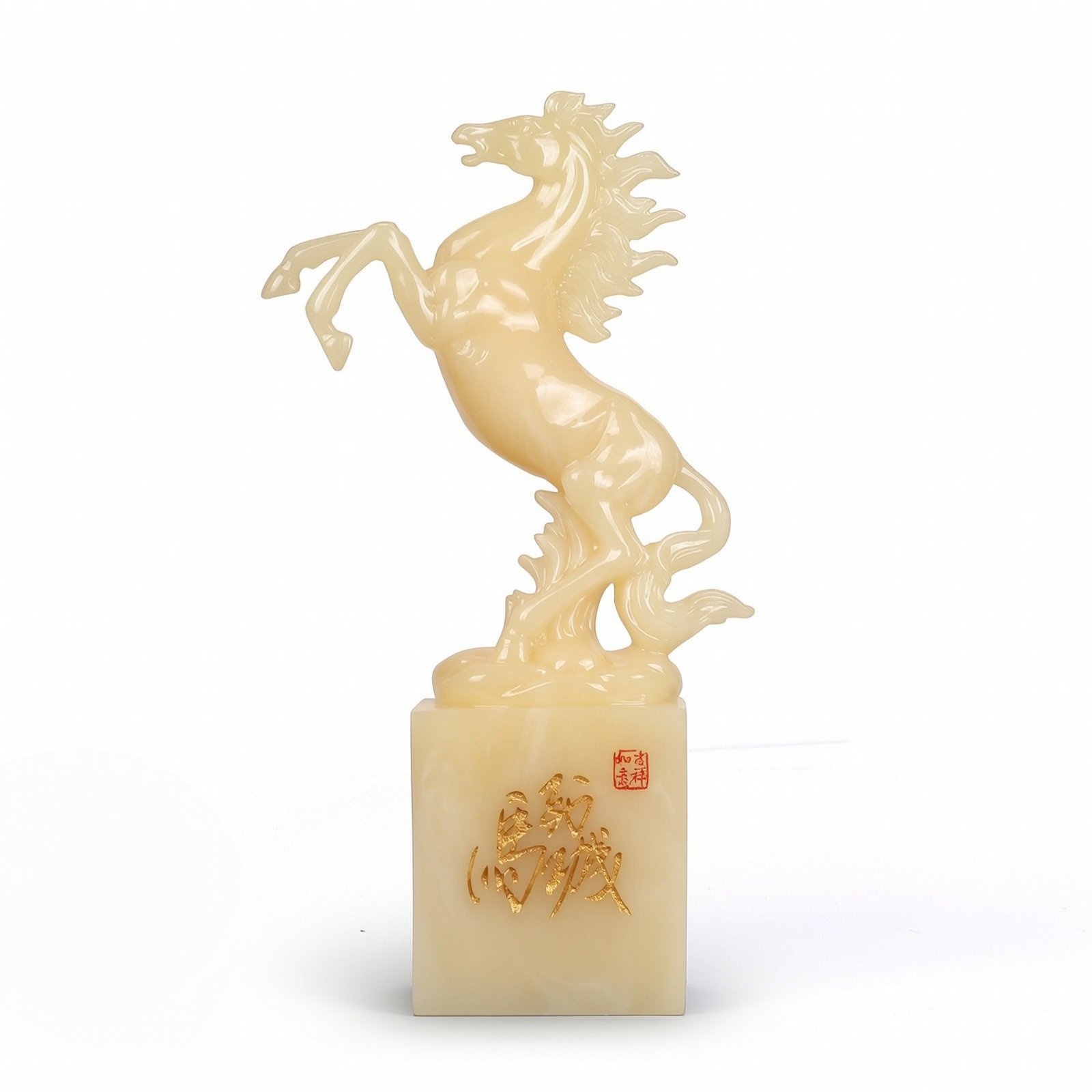 Jade-Like Horse Statue with Pedestal