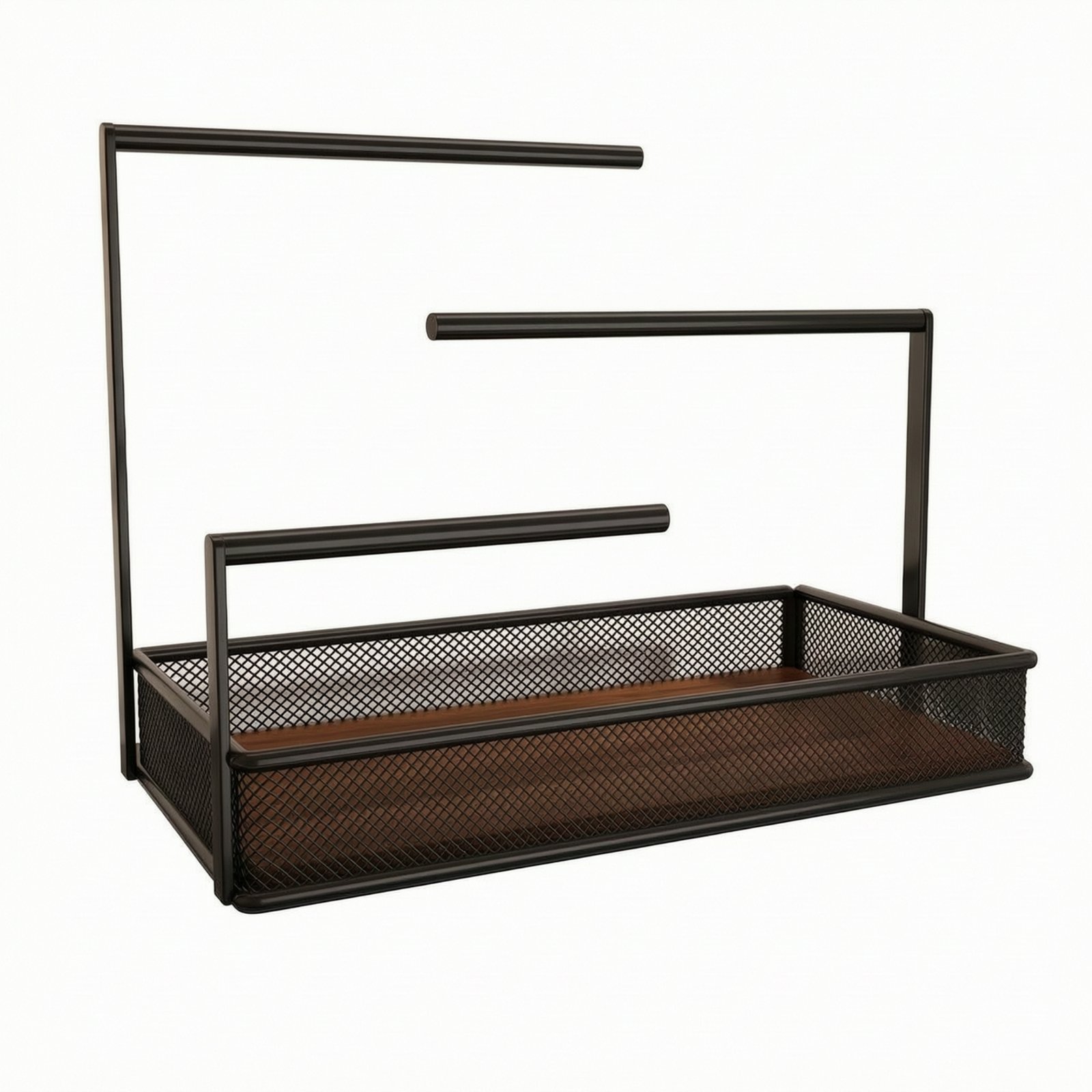Key Holder with Tray – Black, Three Rods