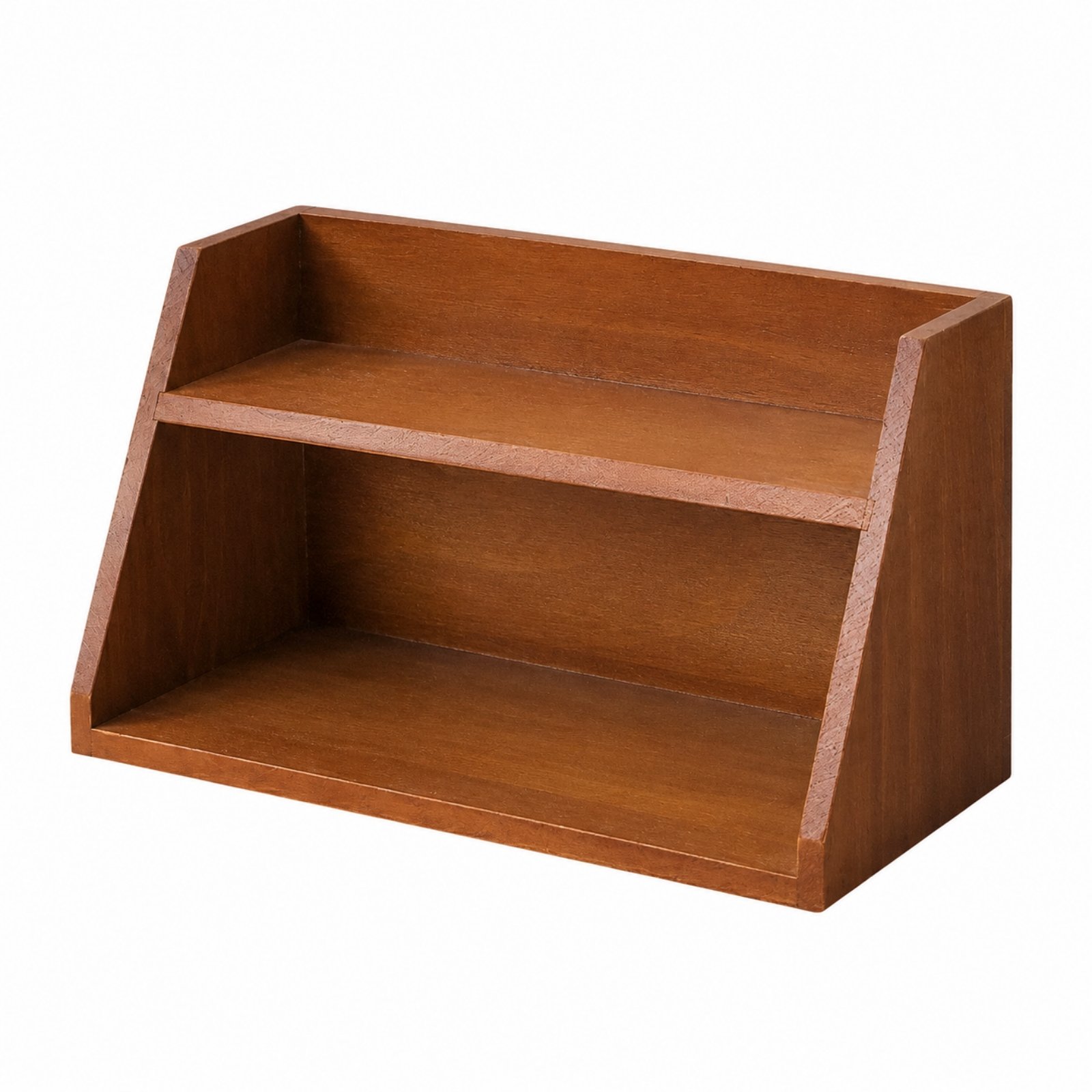 Wooden Desktop Storage Rack – Vintage, Angled 2 Tier