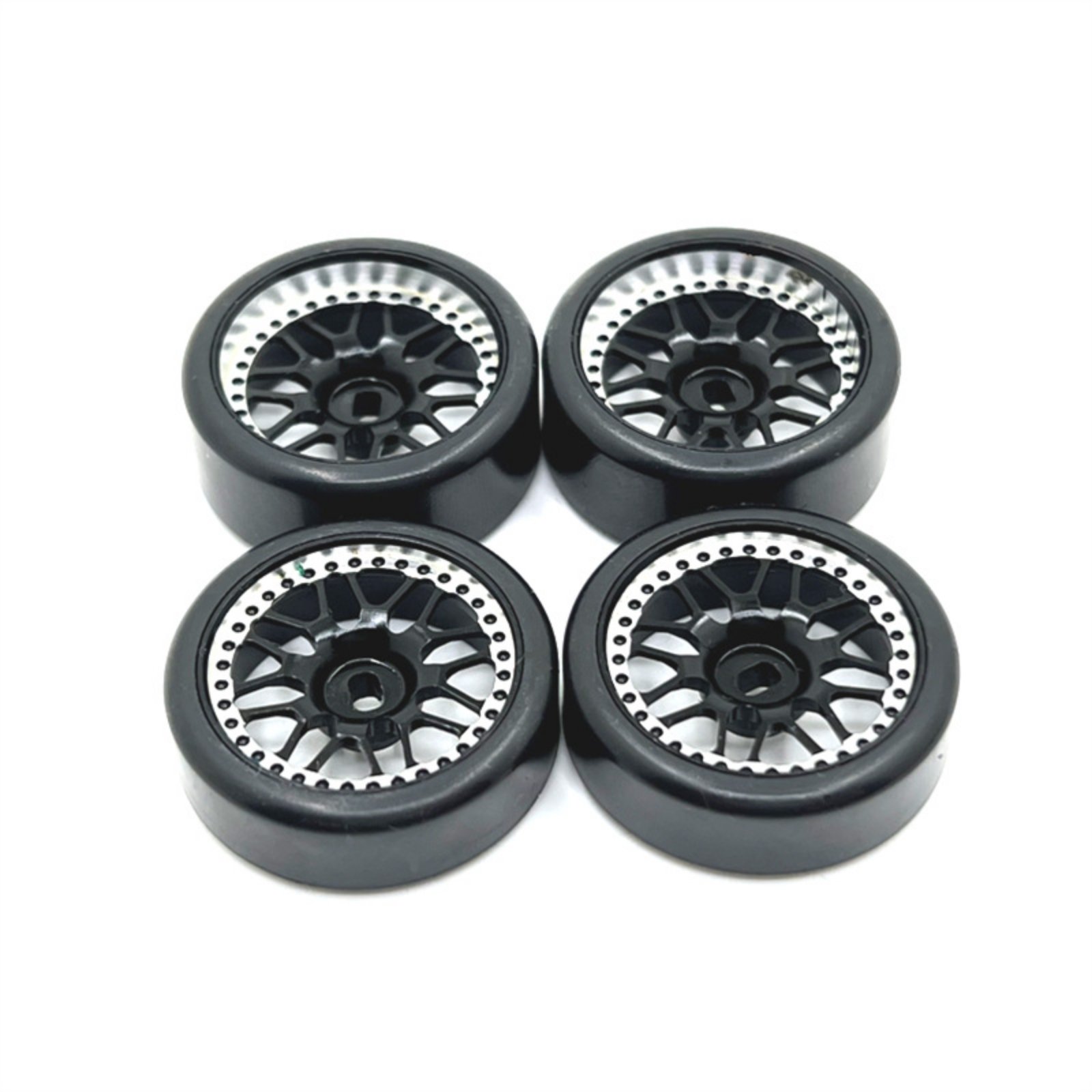 4-Piece Wheel Rims with Rubber Tire 1:28 Scale