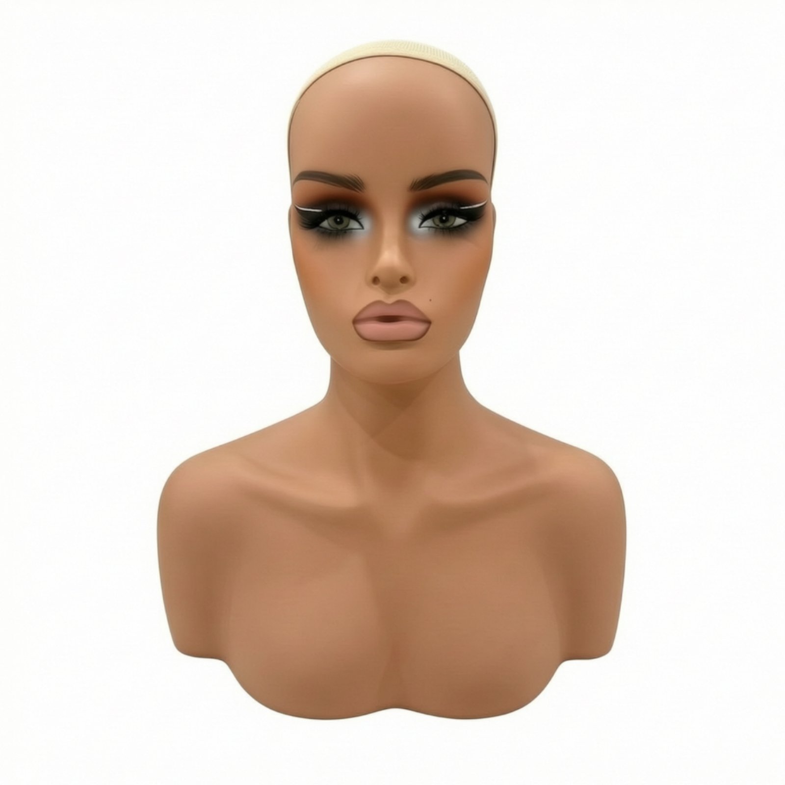 Mannequin Head with Shoulders – Dark Skin Tone PVC