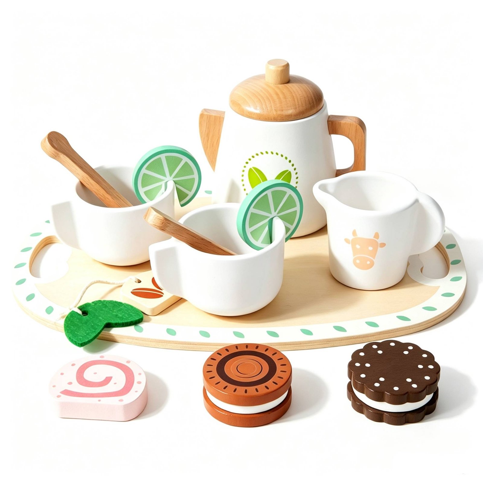 Wooden Tea Set with Tray – White