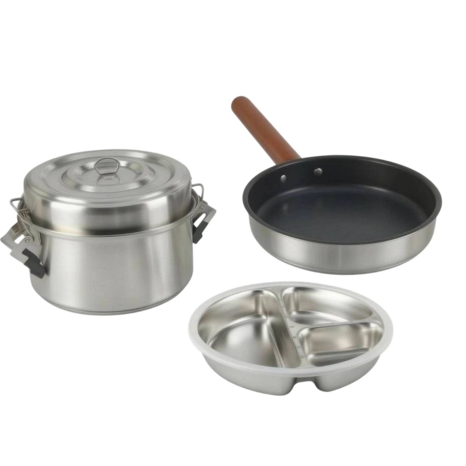 3-Piece Camping Cookware Set – Pan Pot Steamer