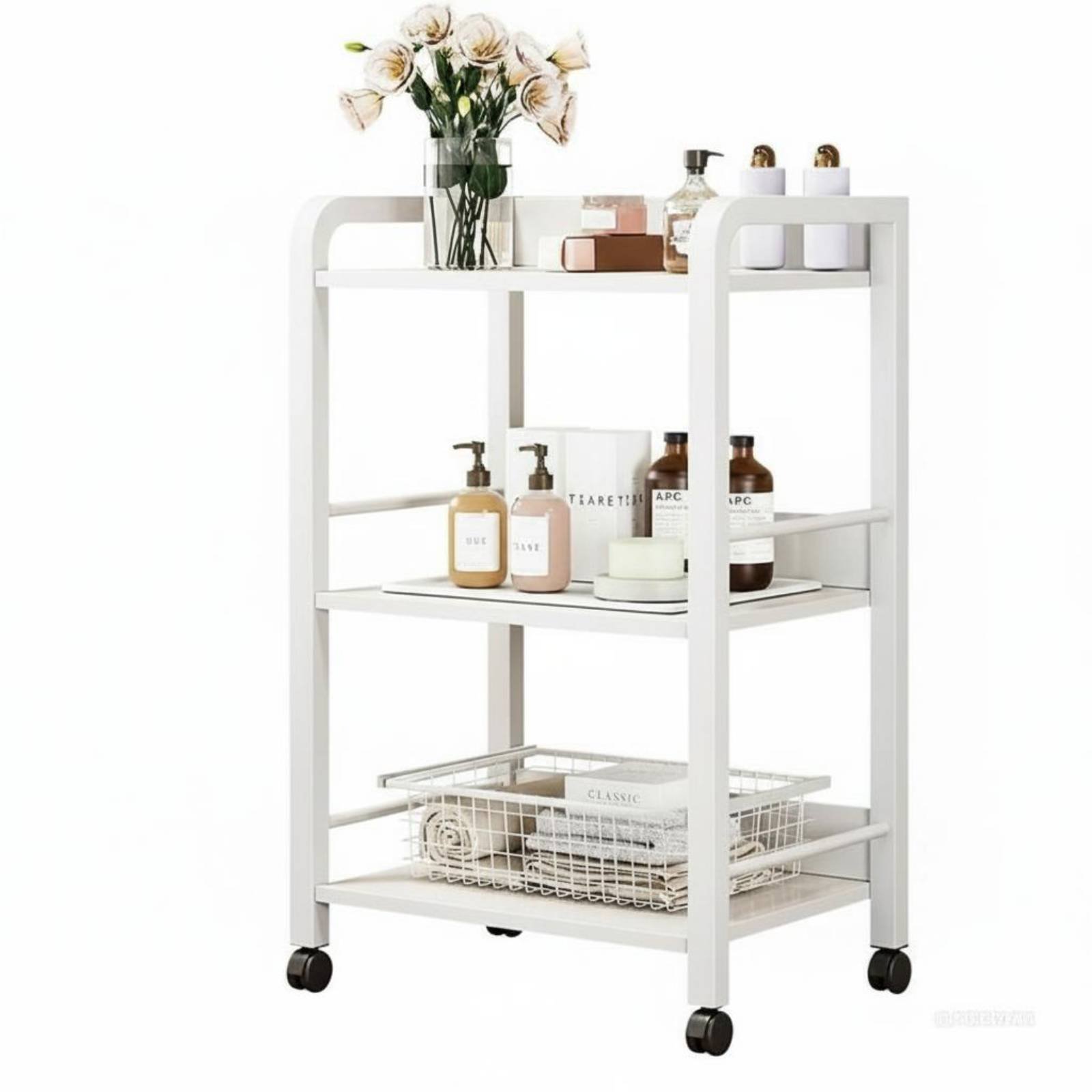 3-Tier Rolling Utility Cart – White