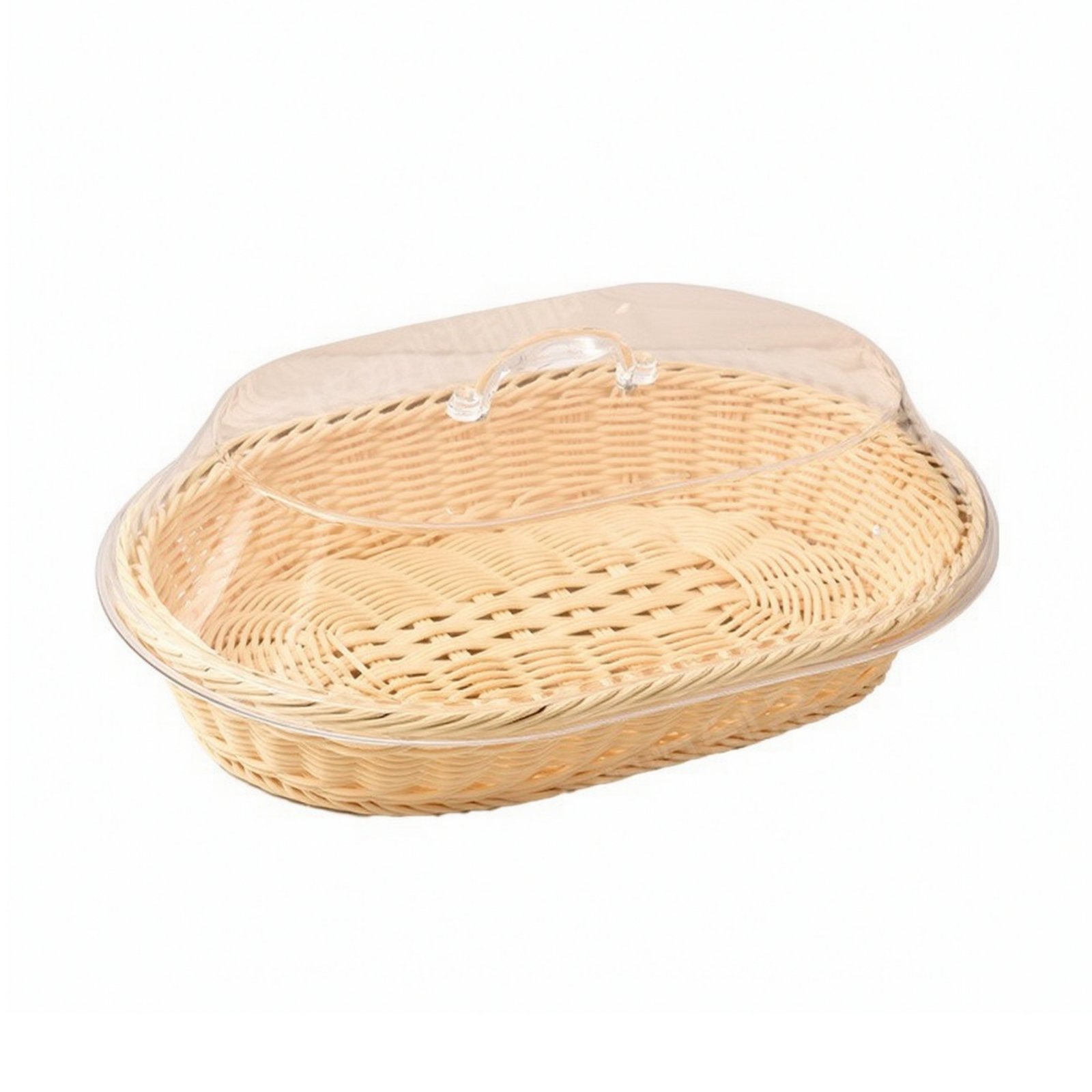 Bread Basket with Acrylic Lid – Beige, 35x25x14cm