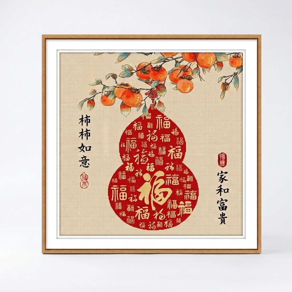 Persimmon Cross Stitch Kit – 71x71cm, Long-staple