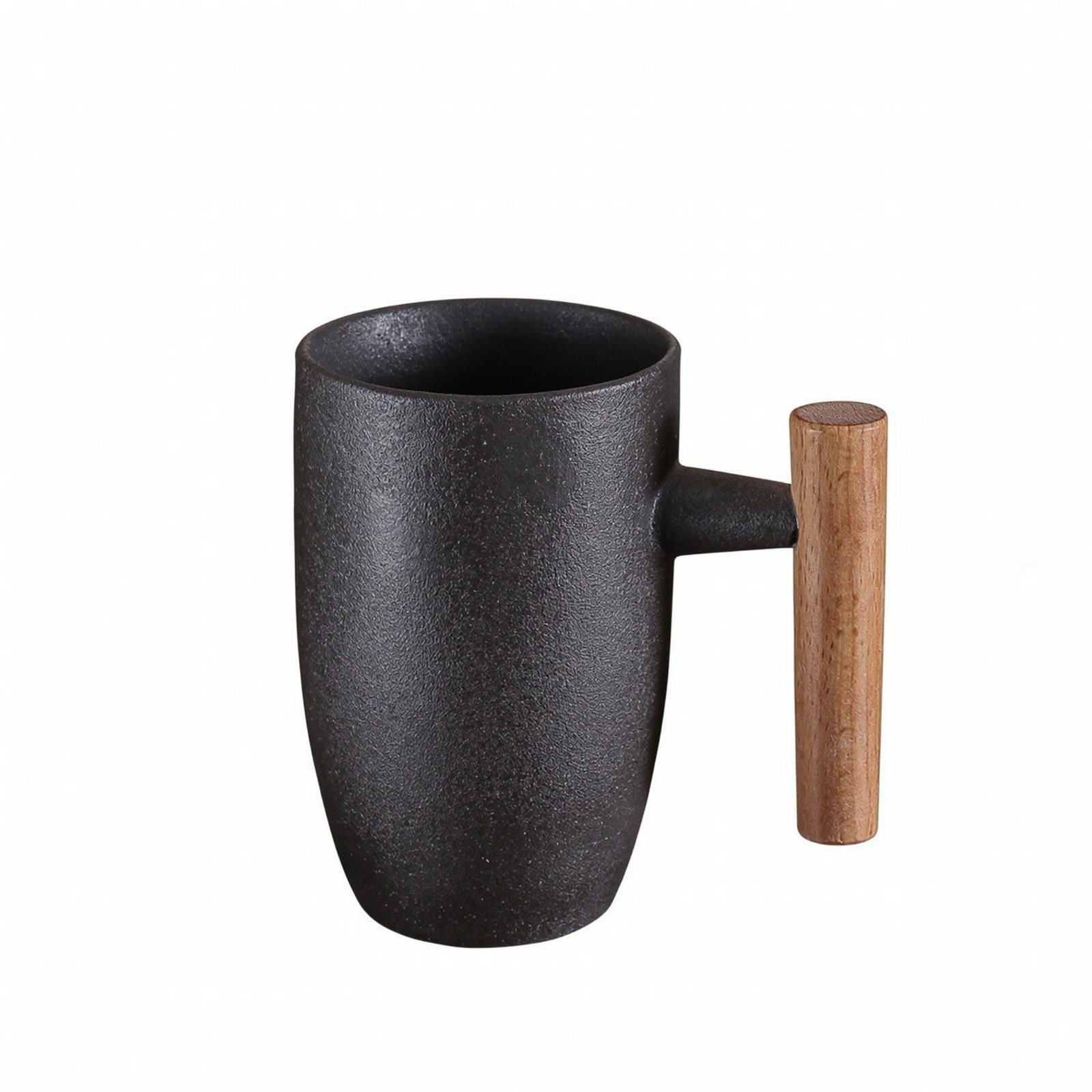 Ceramic Mug with Wooden Handle – Black