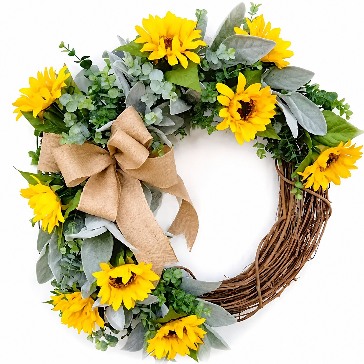 Sunflower Lamb's Ear Wreath