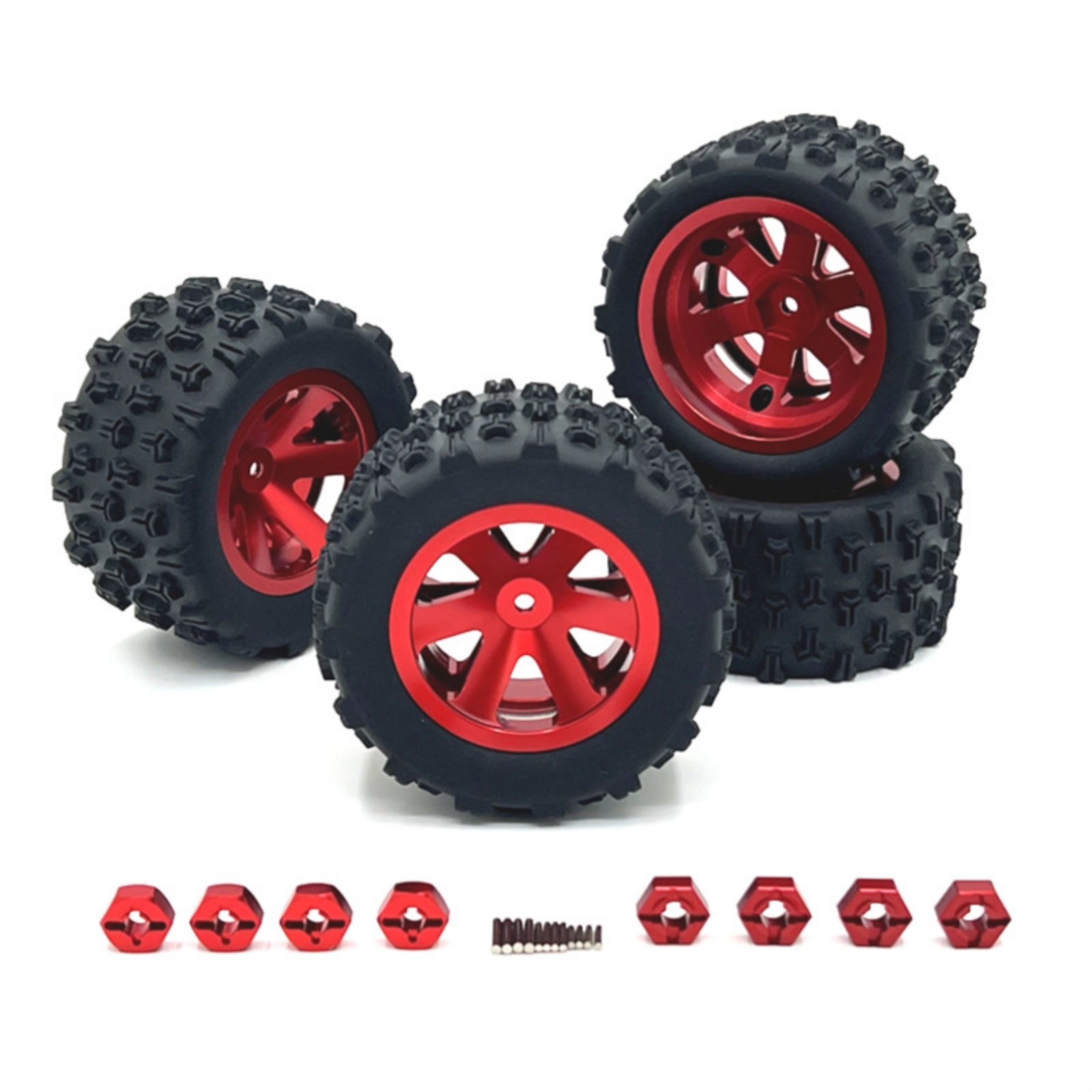 4-Piece RC Wheel and Tire Assembly – Red