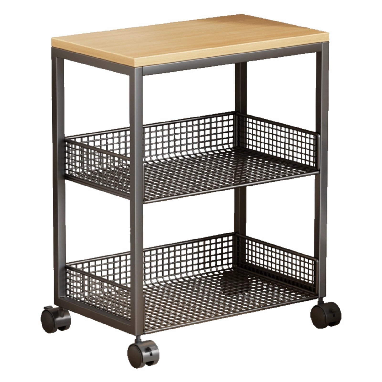 Kitchen Storage Cart Wood-Finished Top