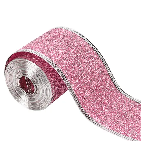 Christmas Wired Edge Ribbon Pink