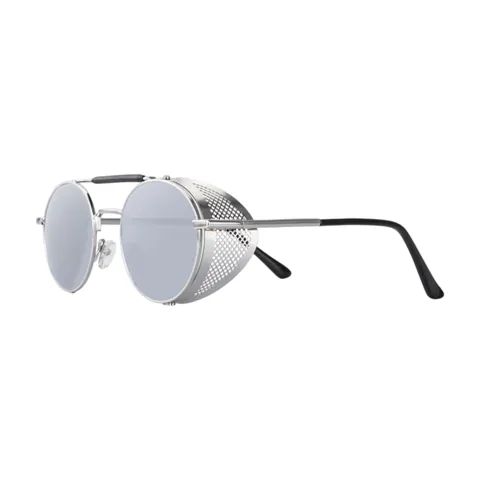 Round Steampunk Sunglasses Silver Lens