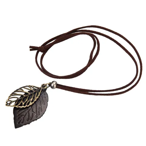 Leaf Pendant Leather Cord Necklace