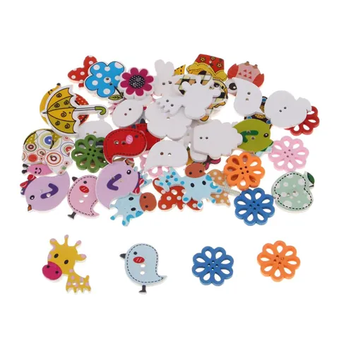 Wooden Buttons Cartoon Animals