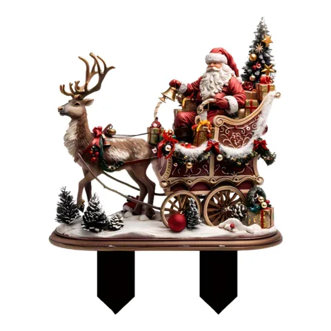 Santa Claus and Reindeer Ornament Stake