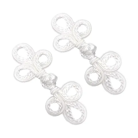 Chinese Knot Frog Buttons 2Pcs White