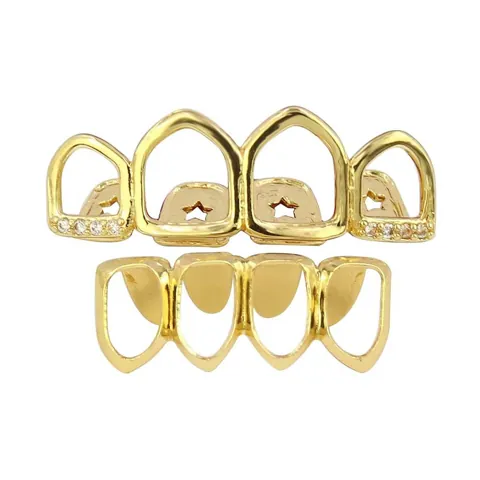 18k Plated Hollow Open Face Top Bottom Fang Mouth Teeth