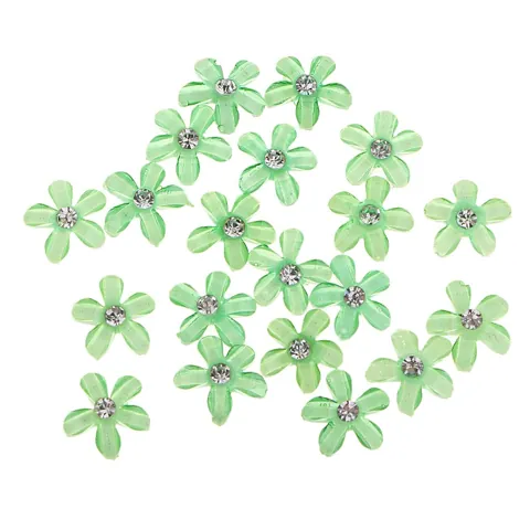 Flatback Button Rhinestones 20 Flowers Green