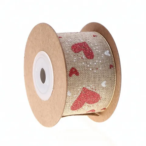 Hearts-Patterned Imitation-Linen Ribbon